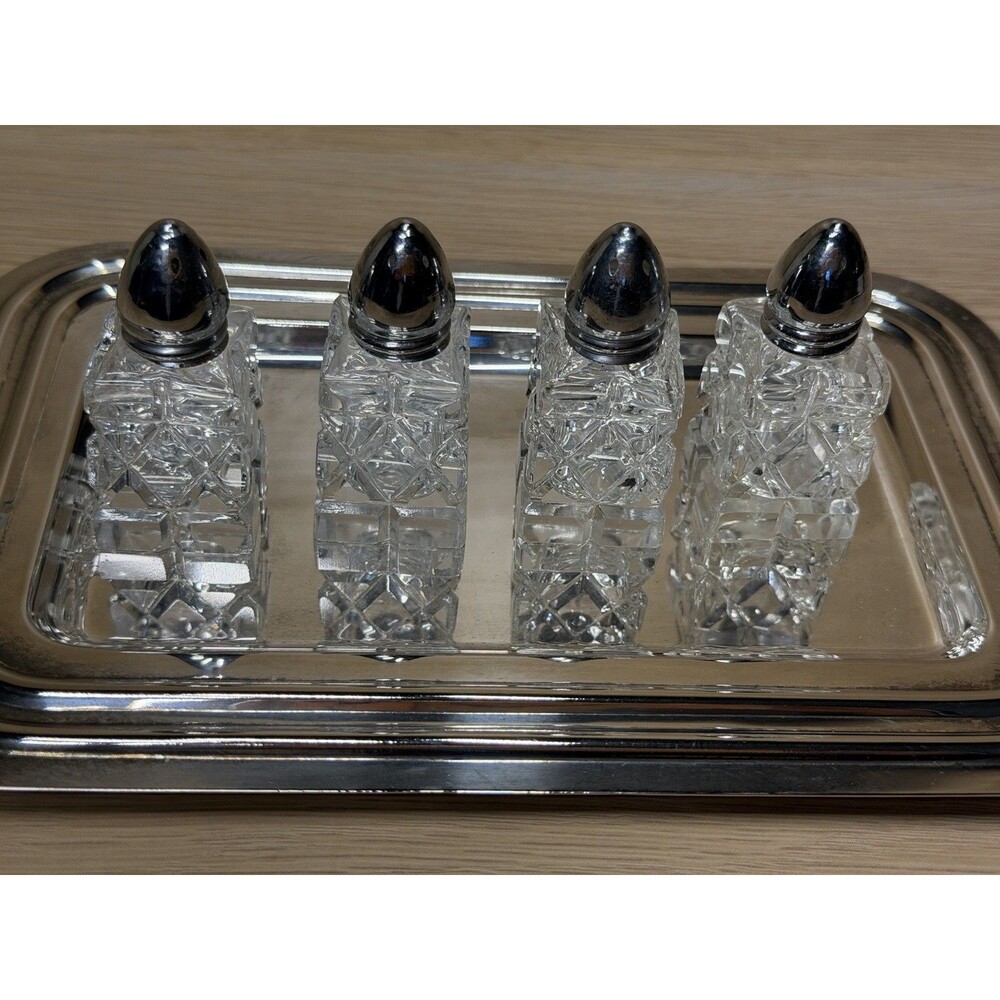 Vintage Crystal Cut Glass Salt Pepper Shakers | Set of 4